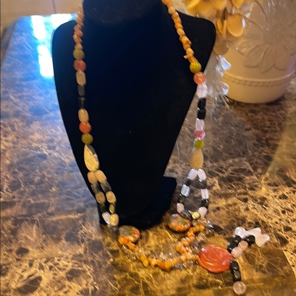 Orange and Black Multi-Strand Necklace with Pendant - Picture 3 of 4